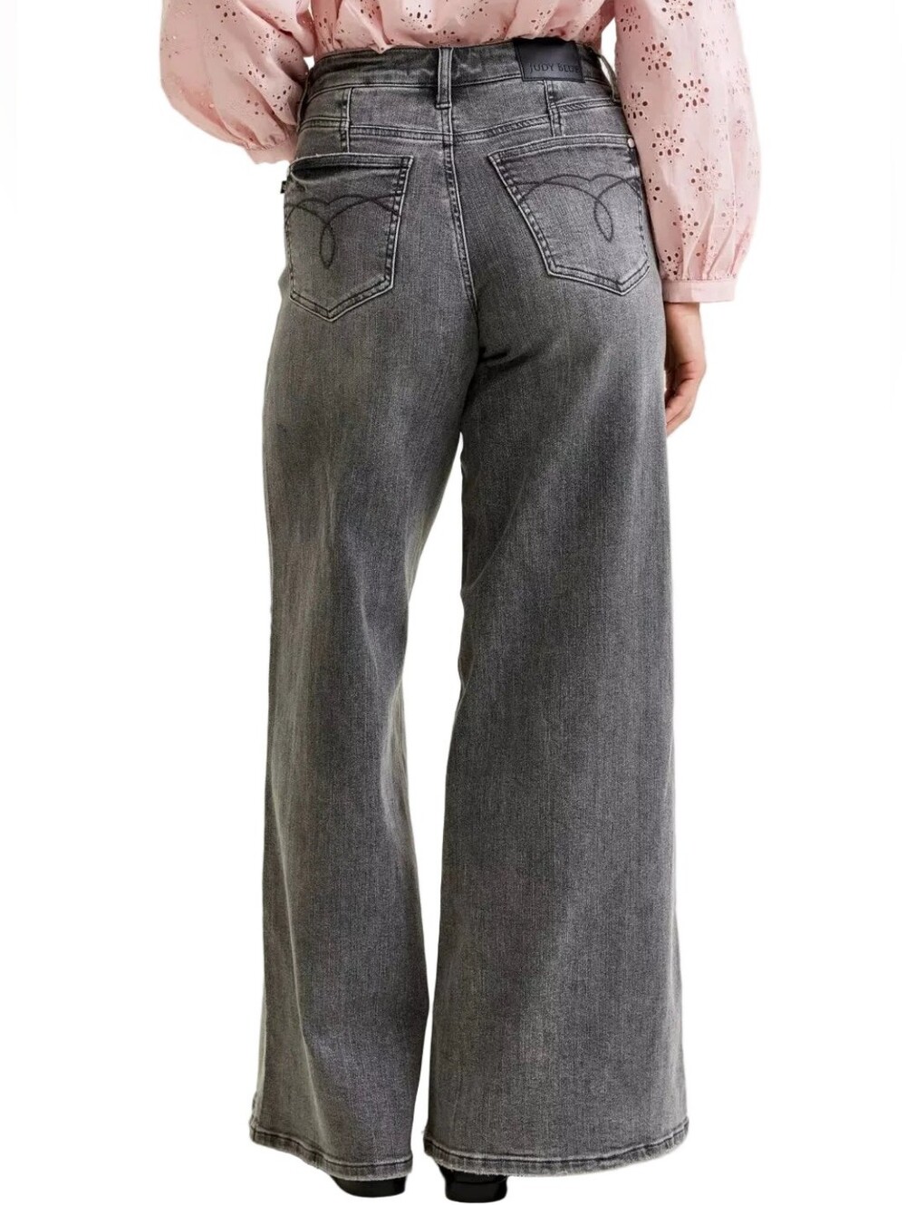 Judy Blue Mid-Rise Waist Palazzo Ultra Wide Leg Split Yoke Denim Jeans Pants - Picture 10 of 15